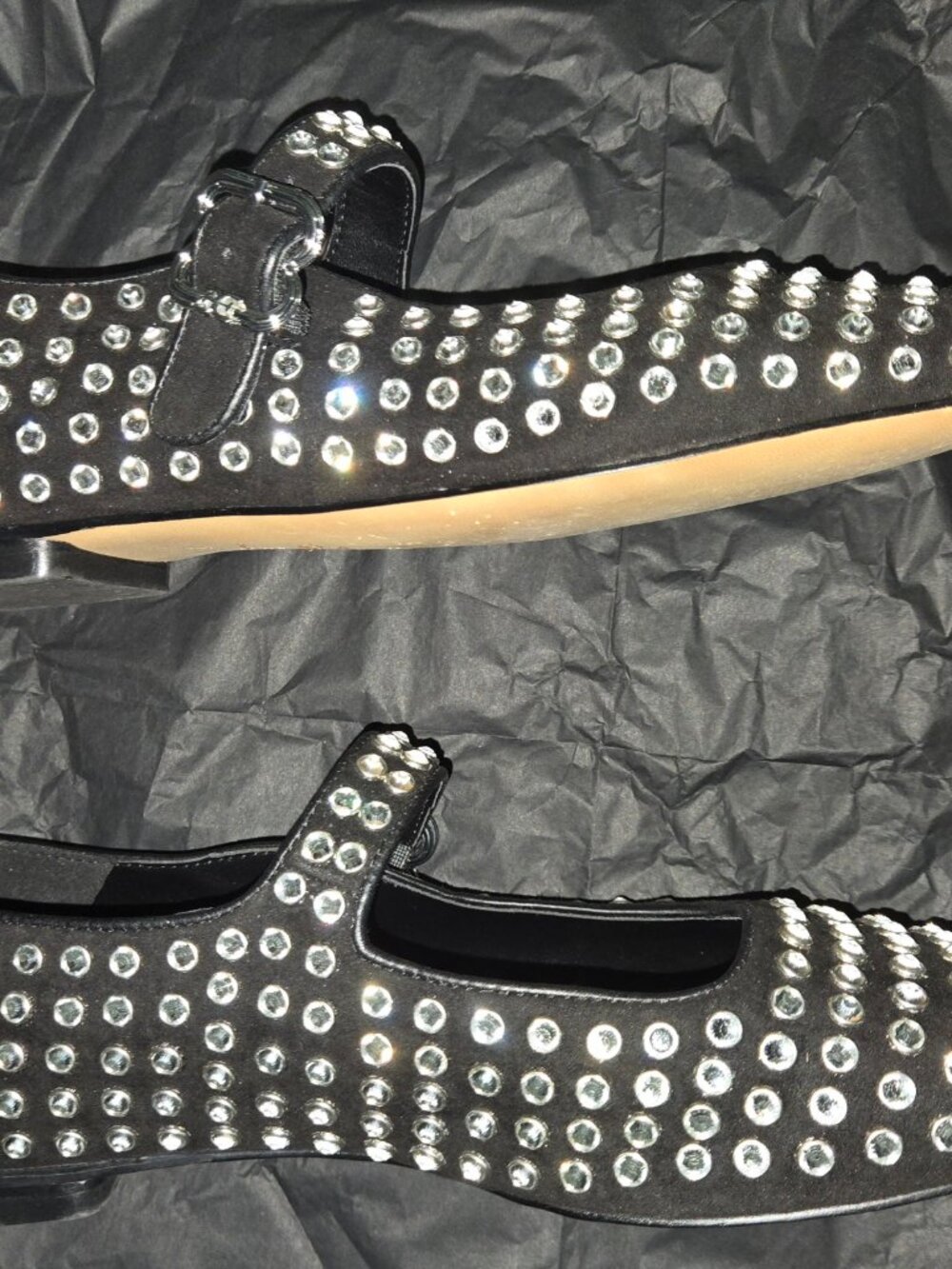 Sam Edelman Crystal Studded Mary Jane Flats – Black Rhinestone Ballet Flats – Wo - Picture 5 of 10